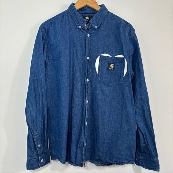 Carhartt WIP 25th Anniversary Shirt Men’s XL Blue Love Heart Denim Civil XXV - Picture 1 of 10